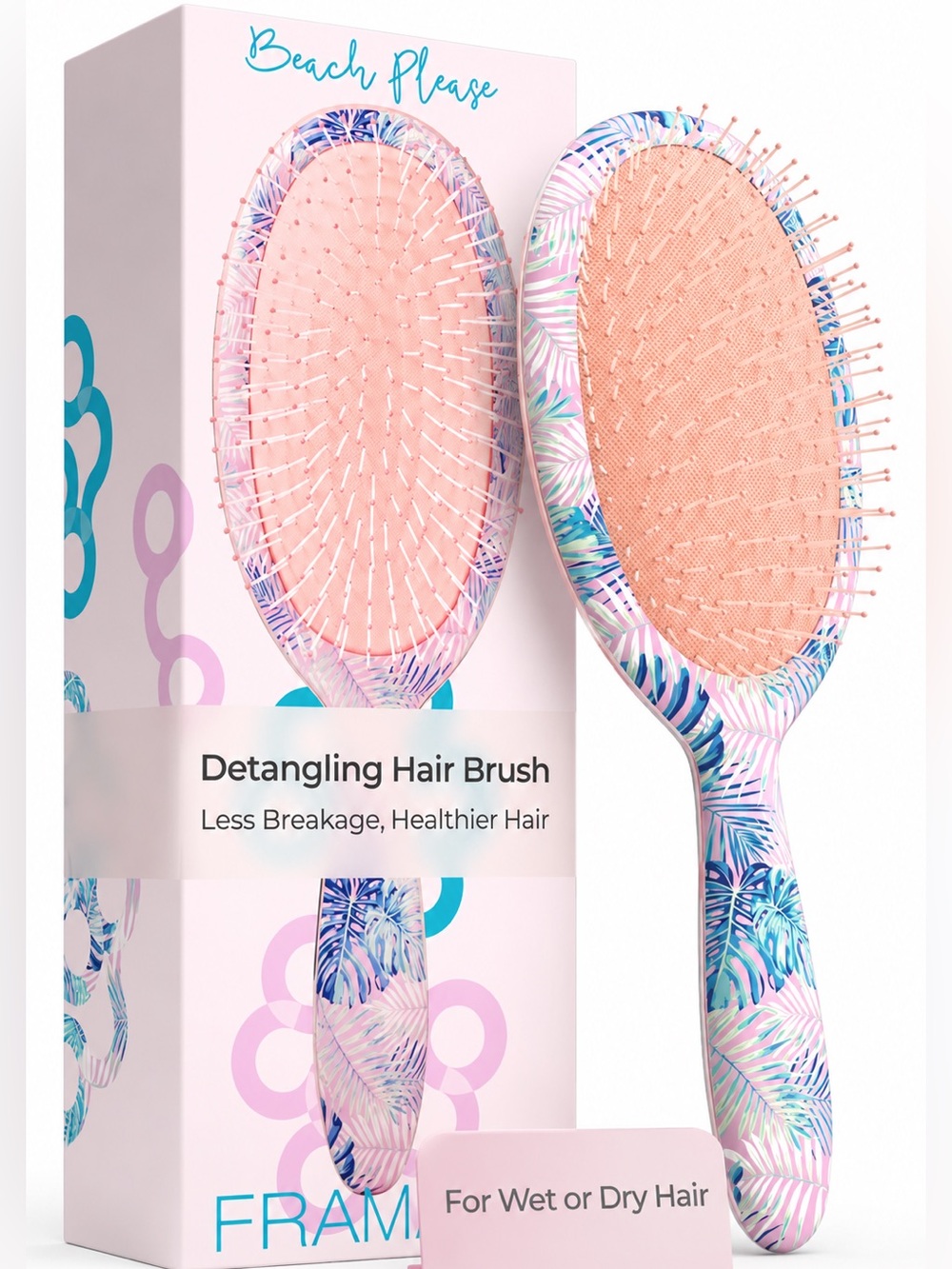 Framar Beach Please Detangling Hair Brush Wet Dry Tropical Leaves NIB New